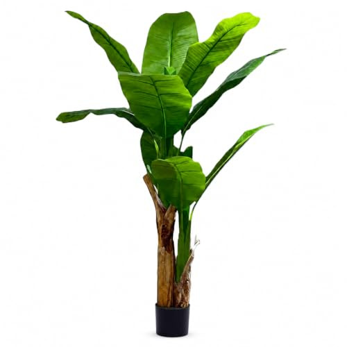HST Kunstpflanze Bananenbaum im Topf 160 cm – täuschend echt, pflegeleicht, formbare Blätter – Kunstpalme Kunstblume Kunstbaum für Wohnzimmer Büro Schlafzimmer, Textilgewebe/PVC, Topf Ø 15 cm