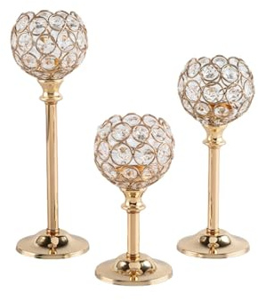 Sitbfoam 3er Set Kerzenständer Gold Kristall Kerzenhalter,Moderner Kerzenhalter für Hochzeitstisch & Weihnachtsdeko,Stabkerzenhalter 17/22/27cm Tischdeko Abendessen