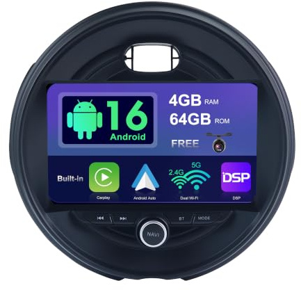SXAUTO Android 16 IPS Autoradio Per BMW MINI Cooper F54 F55 F56 F60 (2015-2019) - 4G+64G - Senza fili Carplay & Android Auto - GRATUITI Telecamera - DAB Fast-boot Volante Split-Screen 2 Din 9 Pollici
