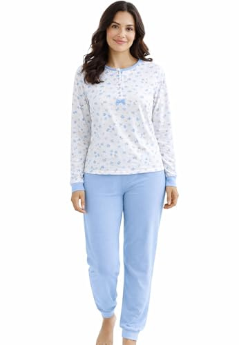Intimitaly Vanuè Pigiama Donna Cotone 100%, Lungo con Maglia Bottoni e Pantalone, Leggero e Traspirante, Primavera e Mezze Stagioni (IT, Testo, XL, Regular, Regular, VS1029)