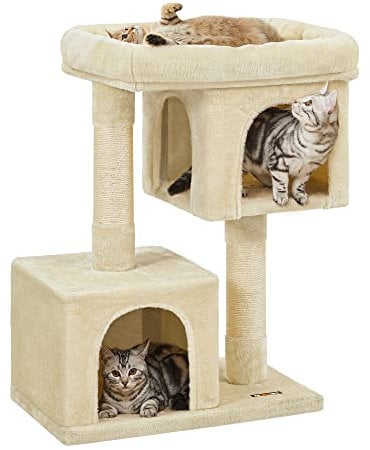 Feandrea Arbre à Chat, Tour de Jeux 84 cm, L, Maison pour Chats Jusqu’à 7 kg, Grande Plate-Forme, 2 Niches, Griffoir, Beige PCT61M
