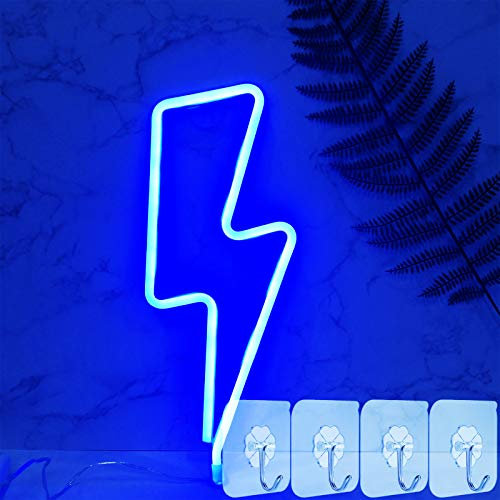 YIVIYAR Nachtlicht LED Blau Lightning Sign Leuchtreklamen Neonlicht Dekor Licht, Leuchtschrift Neon Wand Zimmer Deko für Geburtstagsfeier,Wohnzimmer,Gaming Zubehör,Party Gadgets Deko(Blue Lightning)