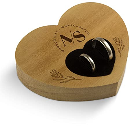 Hochzeit Ringkissen Herz Ringhalter individuell Namen 10 x 8,5 cm Garapa Holz - Initialen Schnitt