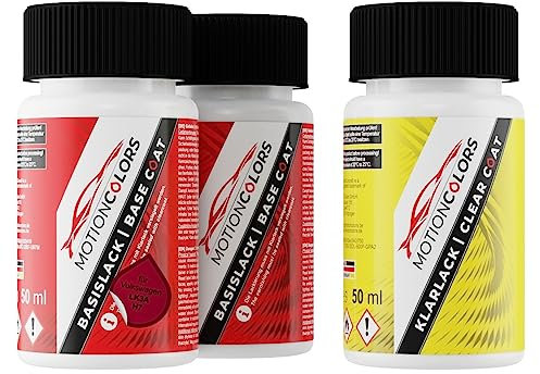 MOTIONCOLORS Paprikarot/Paprika Red LK3A / K3A / H7 für Volkswagen/VW Autolack Lackstift Set Grundlack Basislack Klarlack je 50ml