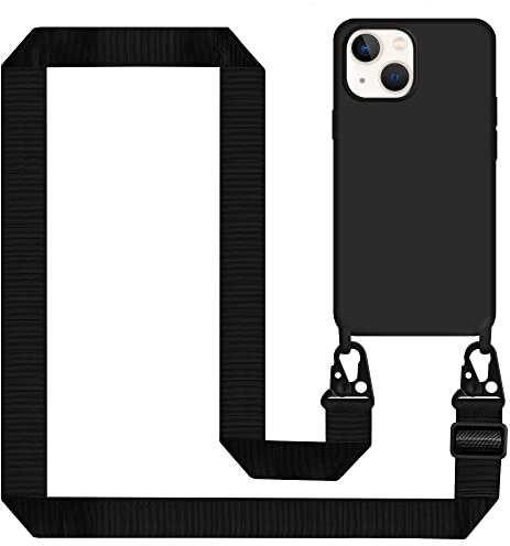 Tawarror Handyband für iPhone 13 Hülle mit Band, Handyhülle für iPhone 13 Case Silikon mit Kette Stoßfest Schutzhülle mit Weichem Mikrofaser-Innenfutter, Kordel zum Umhängen, Schwarz