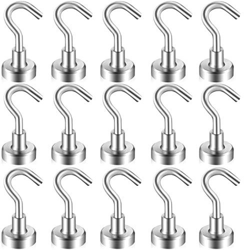 Magnethaken,15 Stück Magnet Haken,Super Starker Magnete mit Haken,8KG Klein Magnetische Haken Neodym Magnet Haken 16mm,Magnetischer Haken für Kühlschrankmagnet Küche Vorhänge Garage Handtuch Grill(15)