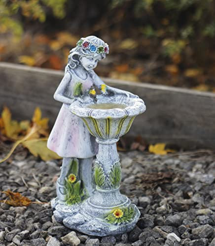 Garden Mile Solar Statue Garden Ornaments Outdoor Fairy Decorations Waterproof Resin Sculpture with Solar Lights Outdoor Garden Ornament Stone Effect Resin LED Lights Decor for Patio