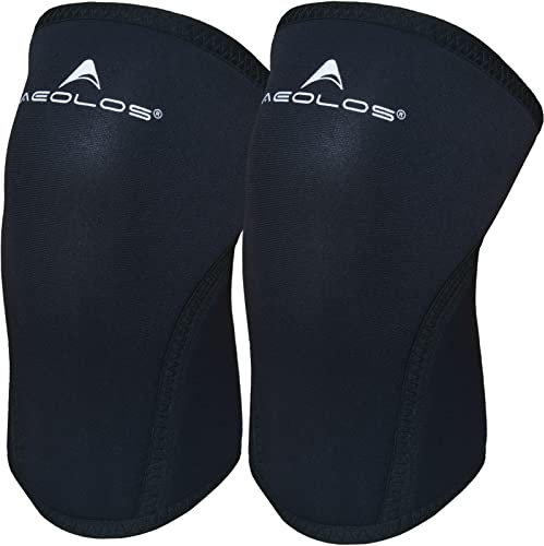AEOLOS Ginocchiera (1 paio), 7 mm, per sollevamento pesanti, squat, palestra e altri sport (Pure Black 3S)
