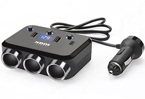 NDDI POWER 6-en-1 Multi Prise Chargeur Allume Cigare, 12V/24V Chargeur Voiture USB, Double Ports Qc3.1A, Charge Rapide Chargeur, Affichage du Tension par LED pour Tablette/Phone/Camping-Car.