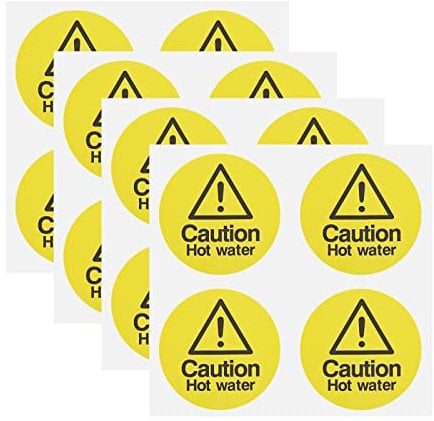 50 Stück Vorsicht Heißwasser Sicherheitsschild Aufkleber Warnschild Aufkleber Selbstklebend Aufkleber PVC Schild Aufkleber für Küche Restaurants Gelb Schwarz