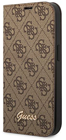 Guess GUBKP14LHG4SHW Hülle für iPhone 14 Pro 6,1 braun/Brown Book 4G Vintage Gold Logo