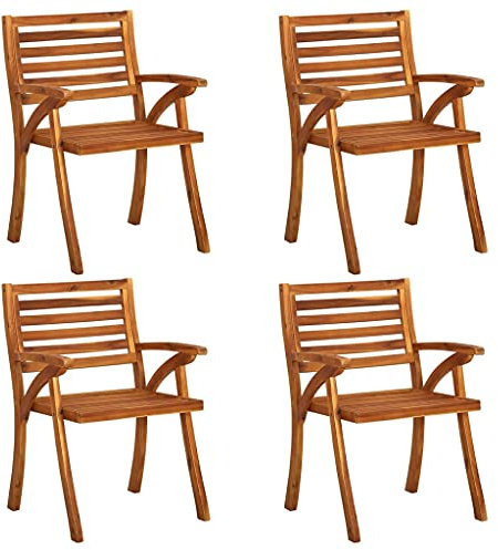Makastle Gartenstühle 4er Set, Allwetter Terrassenstuhl Bistrostuhl Gartenstuhl Gartensessel Landhaus Akazie Holz Braun Finish Stuhl Sessel Holzstuhl Balkonstuhl für Balkon Garten, 59 x 59 x 87 cm