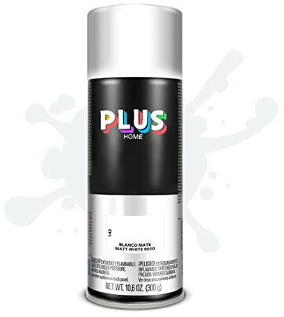 PLUS HOME Pintura Spray 520cc para pintar todo tipo de super cies: madera, metal, cartón, tela, piedra, bra de vidrio, plásticos rígidos, etc para bricolaje y DIY.Blanco Mate (Ral:9010)(Paquete de 1)