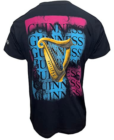 Guinness Schwarzes besticktes T-Shirt mit goldenem Harfenrücken-Design (as8, Alpha, XL, Regular, Regular), Schwarz , XL