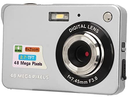 4K Digital Camera, Vlogging Camera, 2.7in LCD Display, 48MP 8x Zoom Anti Shake Compact Camera, Photography Continuous Shooting for Photography and Video (Silver)