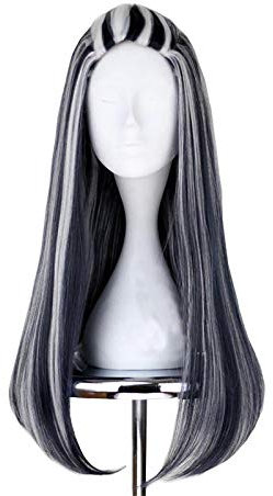 Monster High Frankie Cosplay Perücken 65cm Black Mix White Halloween Party Synthetische Cosplay Perücke