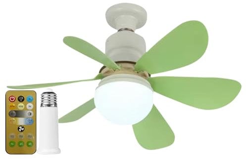 RuiDay Ventilatori da Soffitto con Luce e Telecomando, E27 lampadario con pale LED Dimmerabile, lampadario ventola con Telecomando e Timer, 3 Velocità, 3 Colori, Silenzioso (Verde)