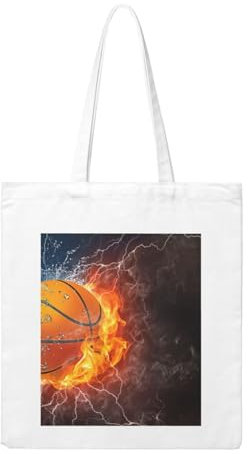Wykjtwo Ballon de basket sur le feu et l'eau, Sac à main de shopping Sac d'épicerie Sac fourre-tout Sac en toile, Sac à bandoulière en toile polyvalent