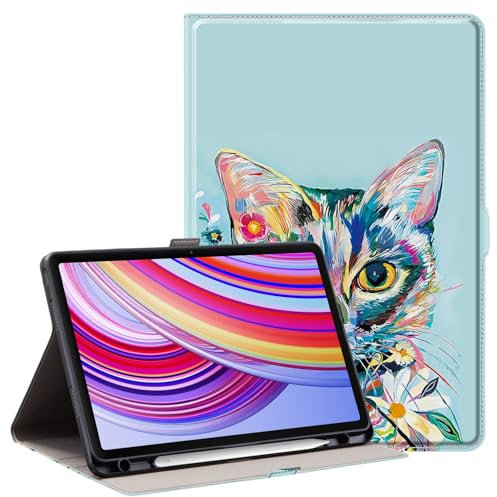 Derwere Ultra Delgada Funda Tablet para Xiaomi Redmi Pad Pro 12.1 Pulgadas 2024 para Redmi Pad Pro Funda con Portalápices,Gato