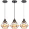 iDEGU 3 Stück Hängelampen 16CM Industrie Pendelleuchte Vintage Lampenschirme aus Metall und Hanfseil Käfig Design Retro E27 Deckenleuchte Schwarz Pendelleuchte für Flur Esszimmer Küche Schlafzimmer