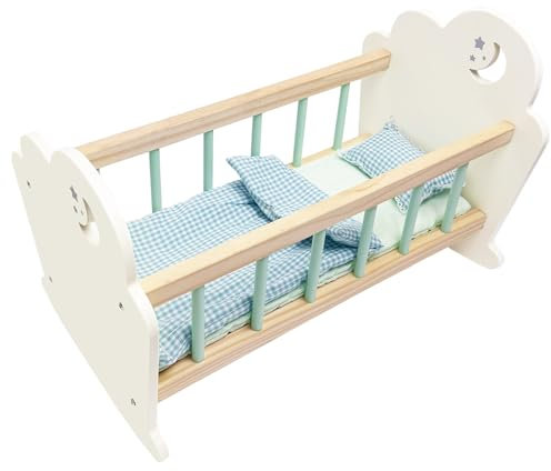 Toclsixz Puppenbett für 43 cm Puppe | Puppenwiege Holz | Puppen Bett zubehör | Geschenk für 3 +Jahre Mädchen