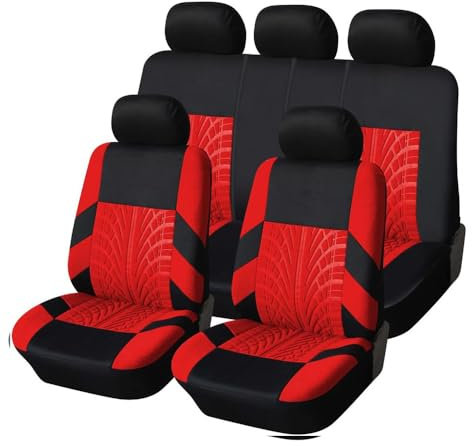 RuiYiL Auto Schonbezüge für Mitsubishi Colt CZ3, Stoff Sitzbezüge Komplettset Autositzbezüge Wasserdicht Atmungsaktiv rutschfest Schonbezug Satz Zubehör,C/Red