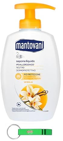 12x Mantovani Seife Sapone Liquido - Flüssigseife mit Vanille- Ideal für Hände und Gesicht 300ml + Beni Culinari Kostenloser Schlüsselanhänger