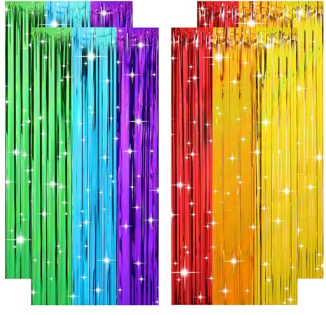 2 Stück Lametta Vorhang Bunt, Glitzervorhang Lametta Luftschlangen Bunt Fransen, Glitzer Regenbogen Deko kindergeburtstag, Regenbogen Tüll für Karneval Fasching Geburtstag Weihnachten (1m x 2m)