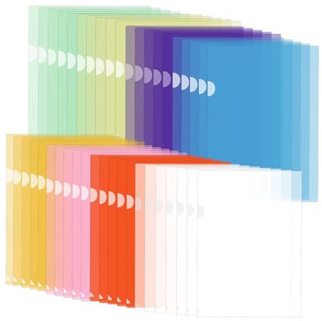 Set de 42 carpeta fundas plastico a4 laterales abiertas – carpetas plastico a4 en 8 colores –carpetas archivadoras tipo funda transparentes – archivador A4 flexible para oficina, escuela y casa