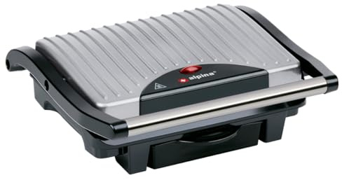 alpina Kontaktgrill - Optigrill 230V/1000W - Sandwich Maker - Panini Grill - Multigrill für Gemüse, Brot und Fleisch - Tischgrill mit Antihaftbeschichtung - Tropfschale - Schwarz/Rot