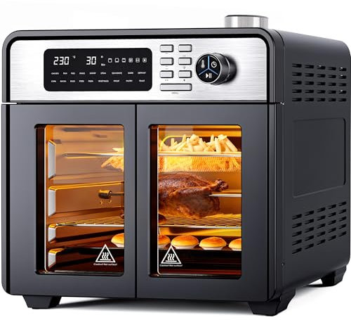 Rebonique 28L Air Fryer Oven with Rotisserie, 18 in 1 Large Air Fryer Cook Countertop Convection Oven, Oil Free Airfryer Fast Cooking Roast, Pizza, Bake, Grill, Toast, Dehydrate 1700W Full Accessory