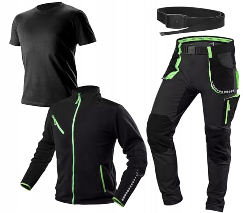 NEO TOOLS PREMIUM Arbeitskleidung Herren Set (Größe S-3XL) – Stretch-Arbeitshose, Robuster Polar-Fleece und Langarmshirt – Sichtbar und Funktionell Männer-Arbeitshosen