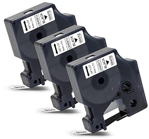 Labelwell 3x Kompatibel Schriftband Ersatz für 40913 S0720680 9mm Schwarz auf Weiß Schriftband für Labelwriter 450 Duo LabelManager 160 PNP 210D 360D 280 420P 500TS Labelpoint 250 150 100
