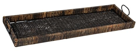 Creative Co-op Black Rattan & Wood Tray with Handles Bandeja de ratán, Negro