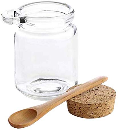 Bocal de rangement réutilisable en verre transparent épais avec bouchon en liège et cuillère en bois pour garder les aliments secs et frais pour la maison, la cuisine, la salle de bain