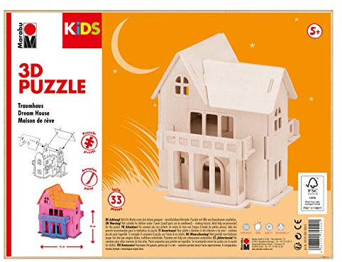 Marabu Kids-Puzzle in Legno 3D, Motivo: casa dei Sogni, 33 Pezzi, Circa 16 x 20 cm, Colore Sogno, 0317000000012