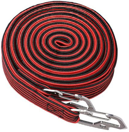 4 Meter Multifunction Long Bungee Cords Hooks, Highly Stretchy Clips Bike Motorbike Luggage Cord Rope, Great for Hand Carts, Cargo, Camping Red
