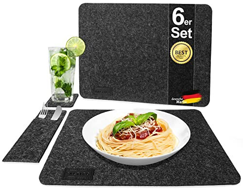 Set da tavola Saltibo 18 pezzi,tovagliette,tovagliette americane,tovagliette da tavola,portaposate,sottopiatti in feltro antracite,antiscivolo,lavabile,per sala e cucina,GRIGIO SCURO
