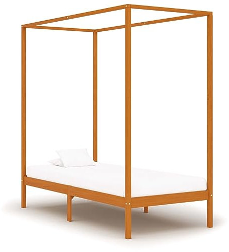 vidaXL Kiefernholz Massiv Himmelbett Bett Bettgestell Einzelbett Holzbett Bettrahmen Lattenrost Massivholzbett Honigbraun 100x200cm