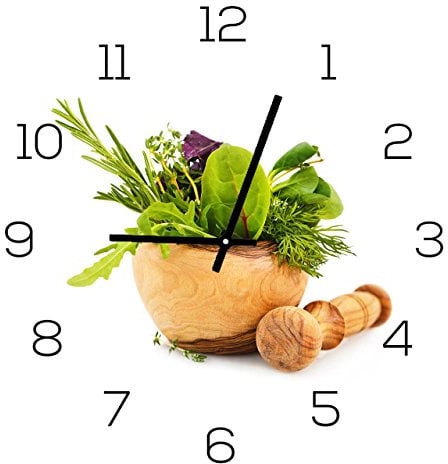 levandeo Wanduhr Alu-Dibond 30x30cm Uhr Alubild Küche Kräuter Gewürze Deko Küche Aluminium Küchendeko Einrichtung
