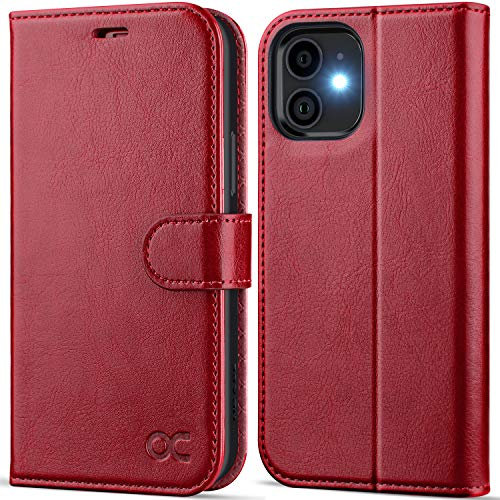 OCASE Hülle iPhone 12 Handyhülle iPhone 12 Pro Hülle [Premium PU Leder] [Kartenfach] [Magnetverschluss] Lederhülle RFID Schutzhülle Klapphülle Case Cover Etui Kompatibel für iPhone 12/12Pro Rot