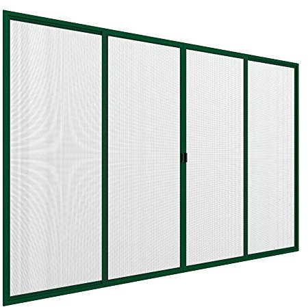 Zanzanet Zanzariera laterale orizzontale doppia spessore 17mm su misura scorrevole 4 pannelli rigidi per finestra giardino balcone personalizzabile 13 colori 2 reti Made in Italy Verde Raffaello