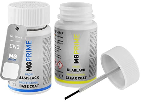MG PRIME Autolack Lackstift Set für Smart EN3 / 9797 Tridion Kristallweiss/Tridion White Basislack Klarlack je 50ml