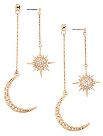 AILUOR Crystal Moon Star Ohrhänger, versilbert mit Strass Moon Star und Sun Drop Ohrstecker Boho Ohrringe Retro Punk Schmuck für Frauen Mädchen