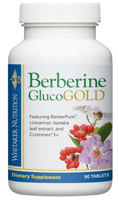 Dr. Whitaker’s Berberine GlucoGold Supplement with 1500 mg per Day of BerberPure Berberine, Concentrated Cinnamon, Crominex Chromium and Banaba Leaf Extract (90 Tablets)