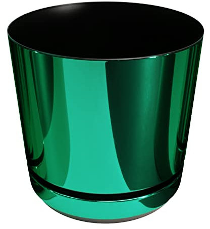 KORAD Vaso da fiori con sottobicchiere integrato - Decoro 087 - verde lucido, diametro 16 cm - Vaso per piante in plastica di alta qualità - Pentola di piante decorativo con fori di drenaggio