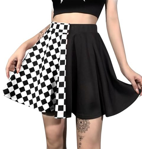 DINGJIUYAN Women Punk Mini Skirt Plaid Patchwork Skirt | Vintage,JK Gothic,Style,High Waist,Checked,Harajuku,Grunge,Y2K Clothes