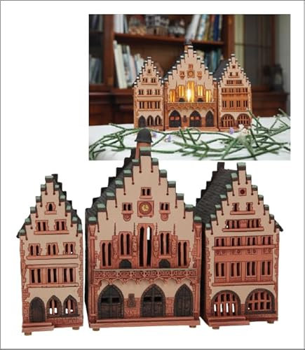 Midene Keramik Aroma Lichthaus, Teellichthalter, Handarbeit, Künstlerisches Miniatur, Rathaus Römer in Frankfurt, Deutschland, C233NSet