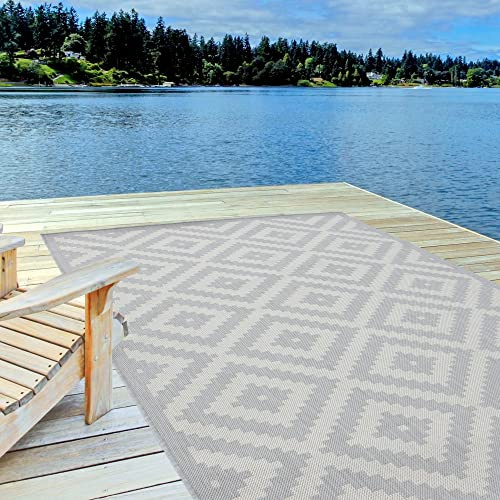THE RUGS Outdoor-Teppich, wetterfest und UV-beständige Teppiche für den Außen- und Innenbereich, strapazierfähig, für Terrasse, Veranda, Garten, Küche, Bad oder Wohnzimmer, Grau, 160 x 230 cm