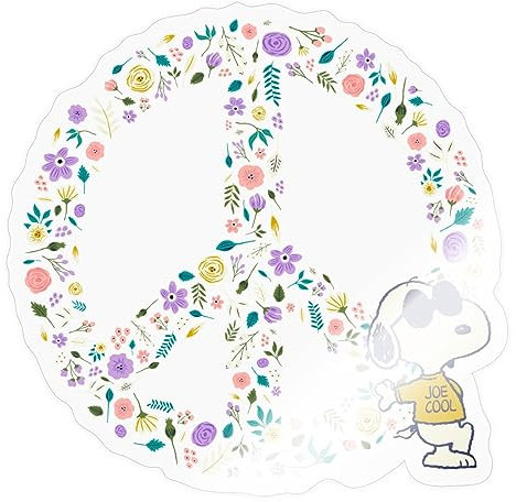Spreadshirt Peanuts Snoopy Peace Zeichen Frieden Sticker, max. 10 x 10 cm, 10 x 10 cm, Transparent glänzend